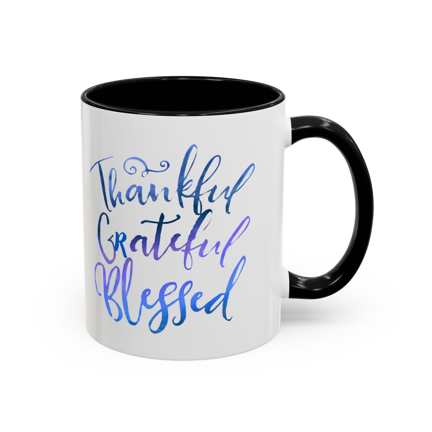 Thankful Grateful Blessed Accent Coffee Mug — Inspirational Ceramic Cup (11/15oz)