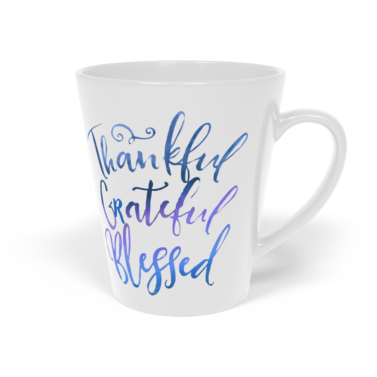 Thankful Grateful Blessed Latte Mug — 12oz Inspirational Coffee Cup
