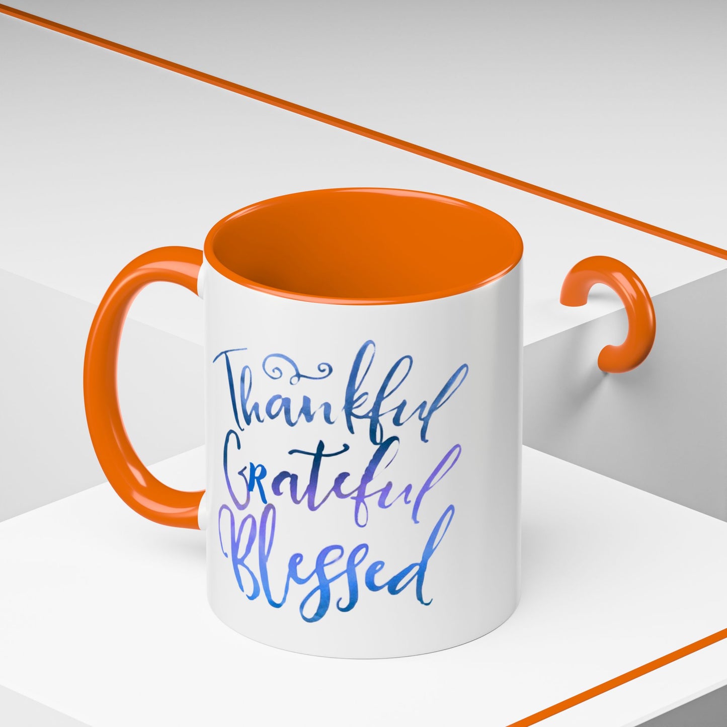 Thankful Grateful Blessed Accent Coffee Mug — Inspirational Ceramic Cup (11/15oz)