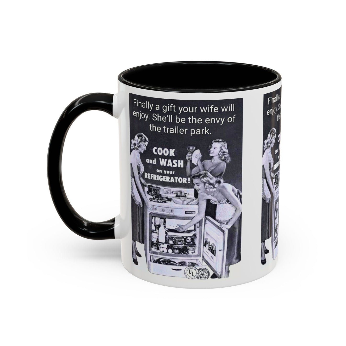 Accent Coffee Mug — “Envy of the Trailer Park” Vintage Washer & Stove Novelty Mug