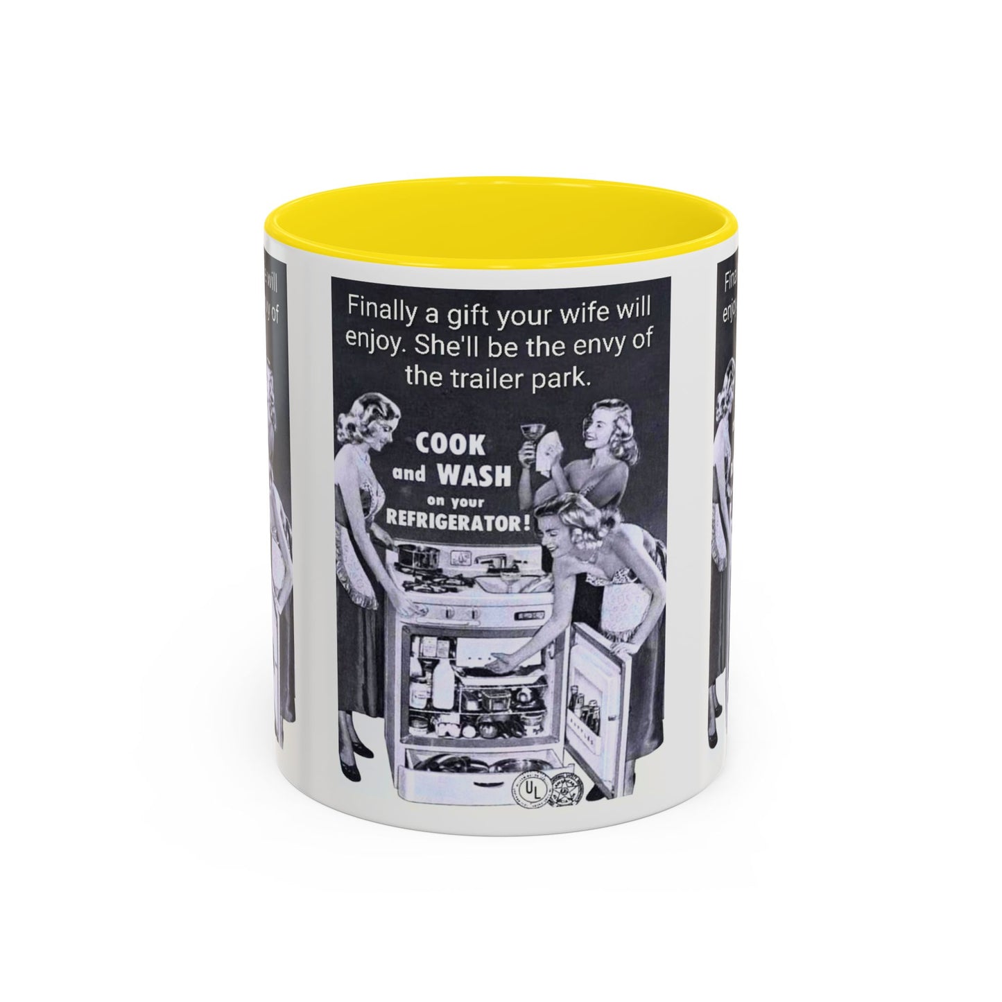 Accent Coffee Mug — “Envy of the Trailer Park” Vintage Washer & Stove Novelty Mug