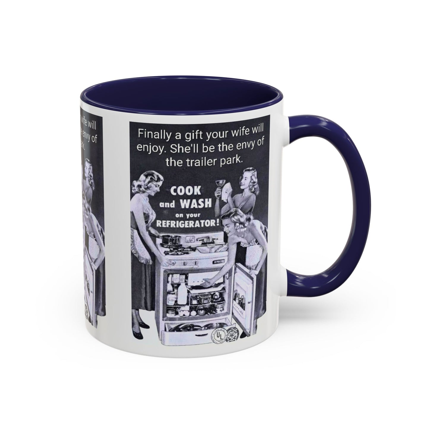 Accent Coffee Mug — “Envy of the Trailer Park” Vintage Washer & Stove Novelty Mug