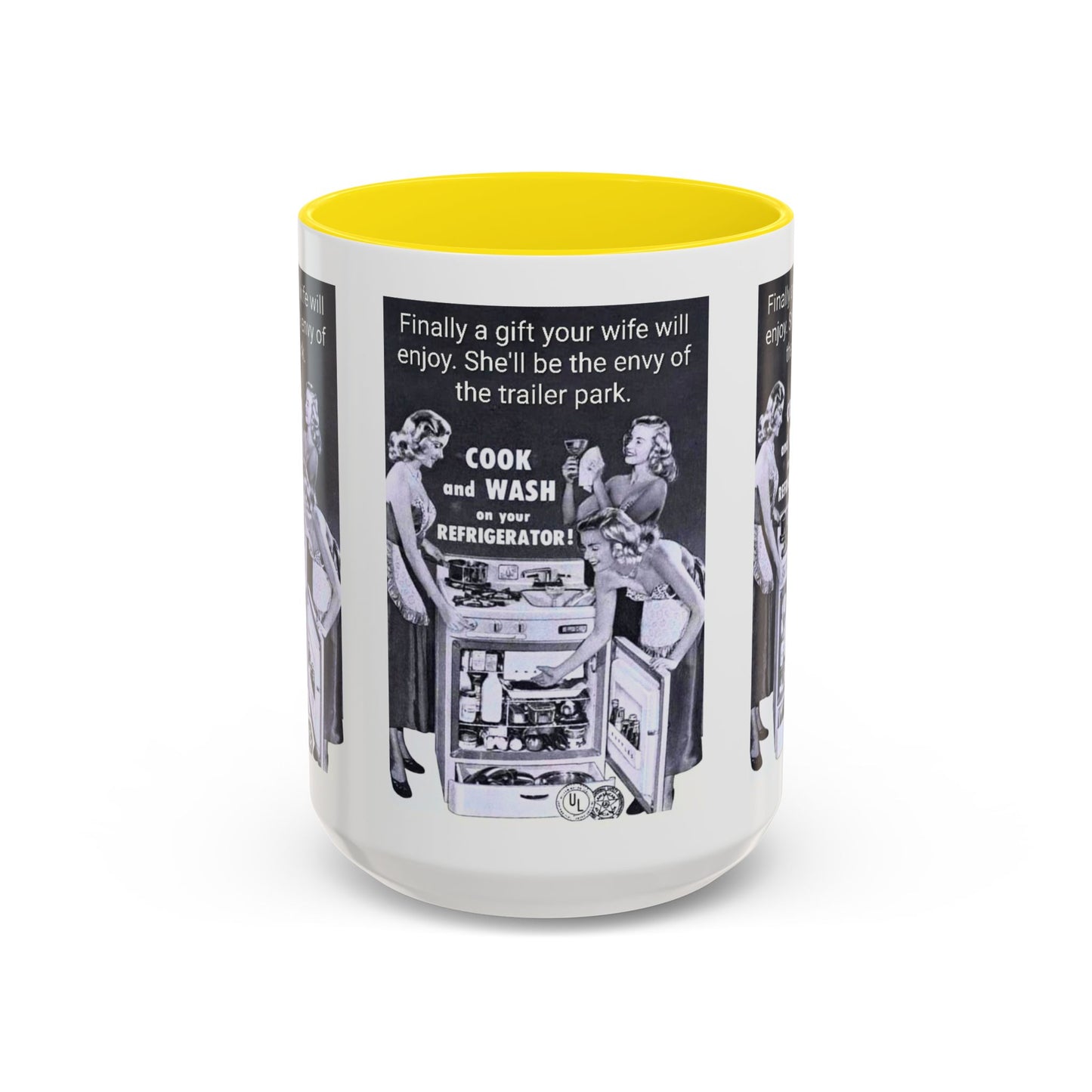 Accent Coffee Mug — “Envy of the Trailer Park” Vintage Washer & Stove Novelty Mug
