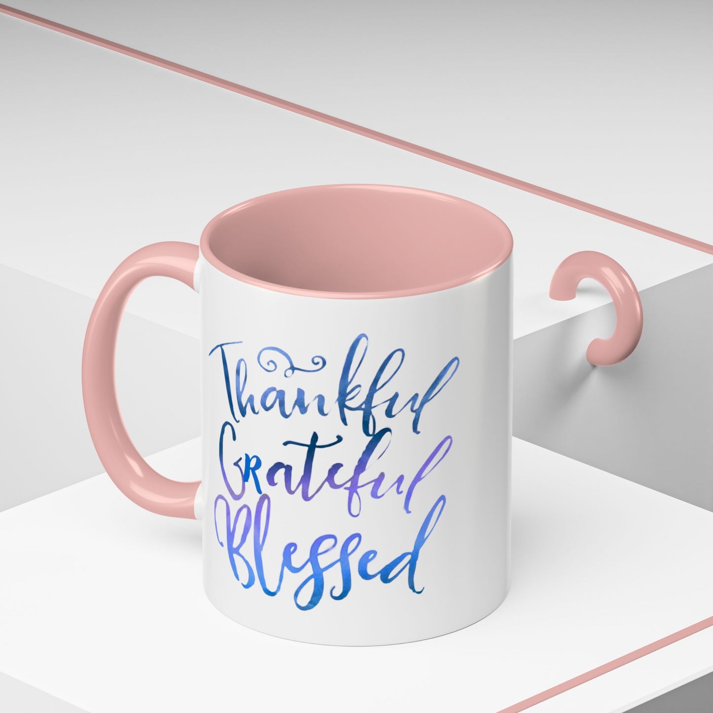 Thankful Grateful Blessed Accent Coffee Mug — Inspirational Ceramic Cup (11/15oz)
