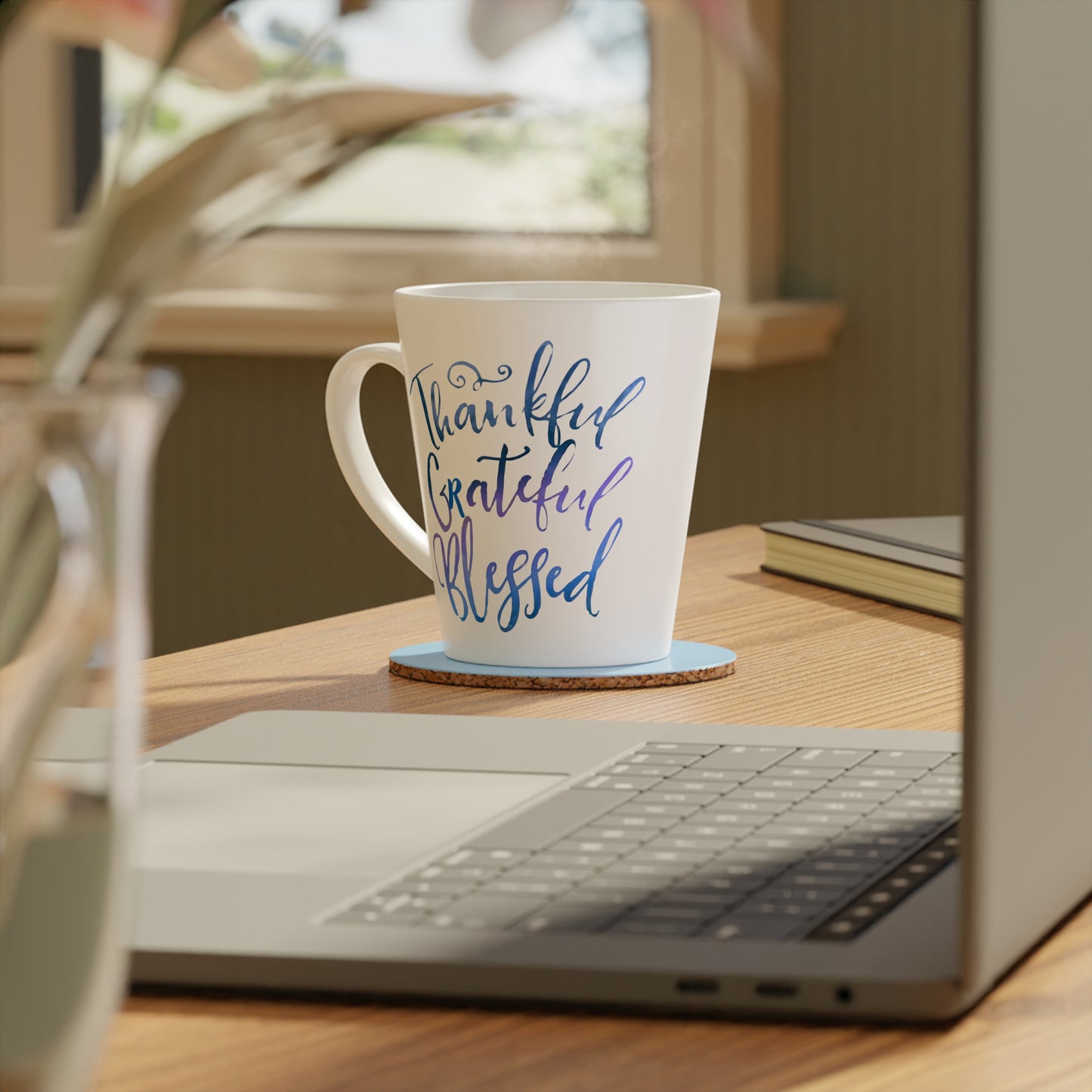 Thankful Grateful Blessed Latte Mug — 12oz Inspirational Coffee Cup