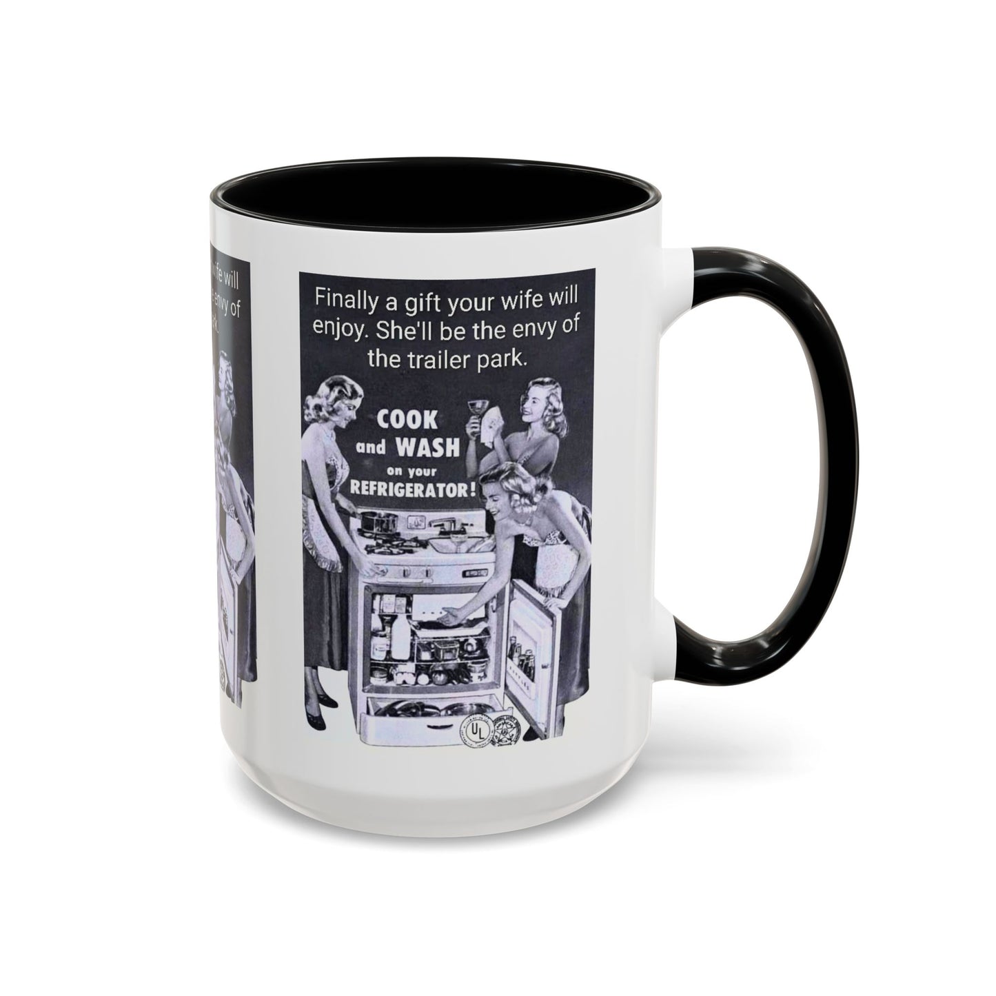 Accent Coffee Mug — “Envy of the Trailer Park” Vintage Washer & Stove Novelty Mug