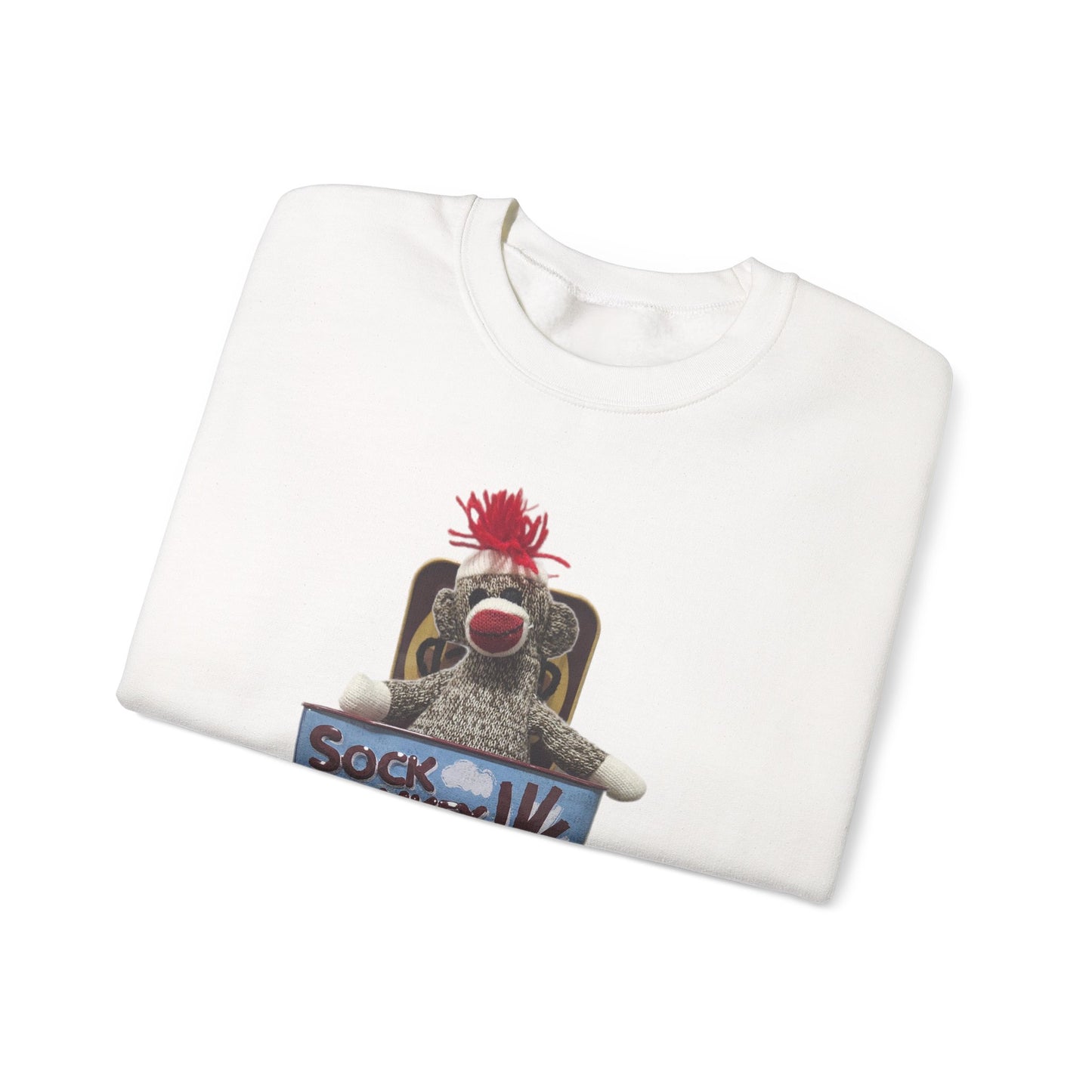 Vintage Sock Monkey Sweatshirt — Retro "Pop Goes the Weasel" Plush Design
