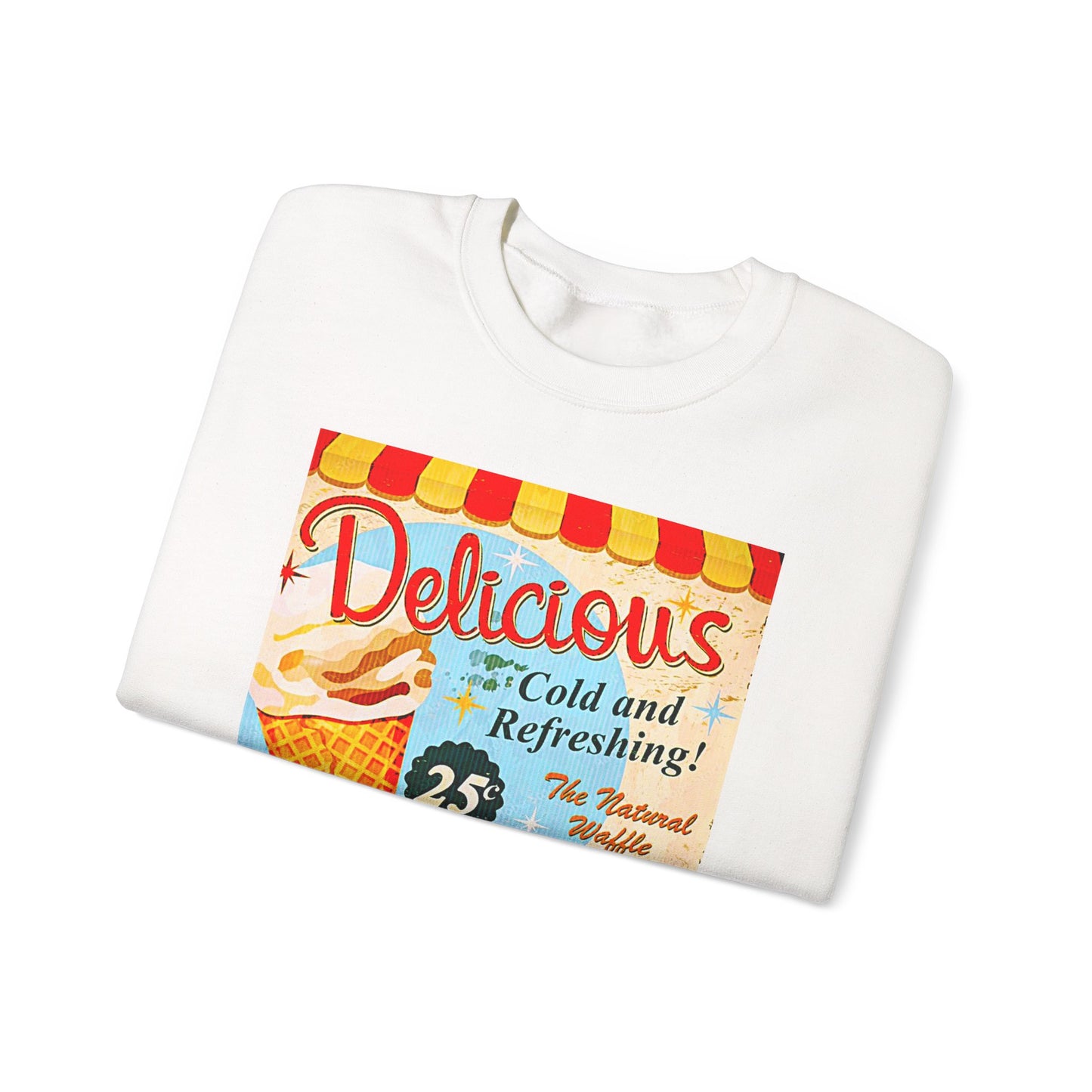 Ice Cream Vintage Sign Crewneck Sweatshirt — "Delicious Ice Cream 25" Retro Graphic