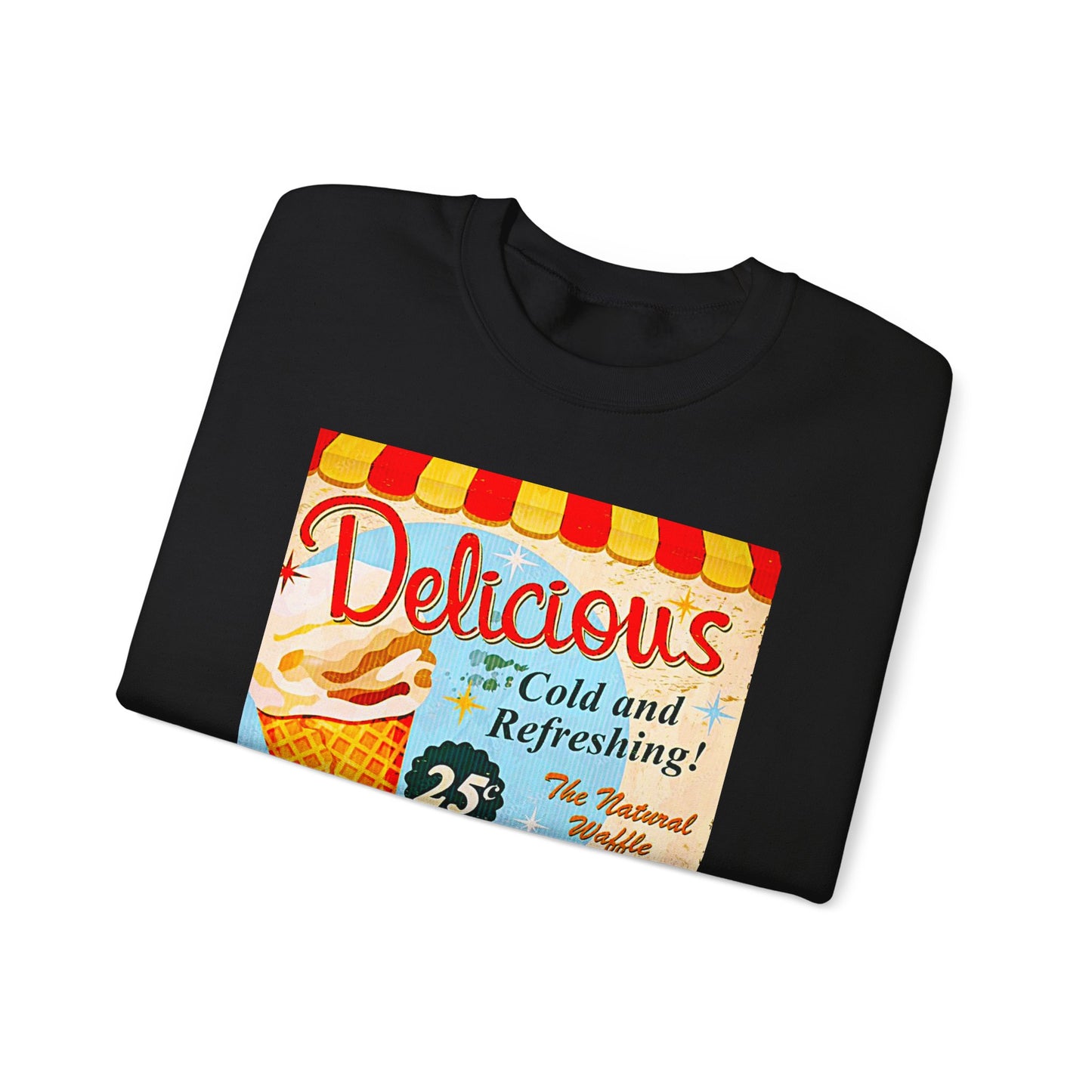 Ice Cream Vintage Sign Crewneck Sweatshirt — "Delicious Ice Cream 25" Retro Graphic