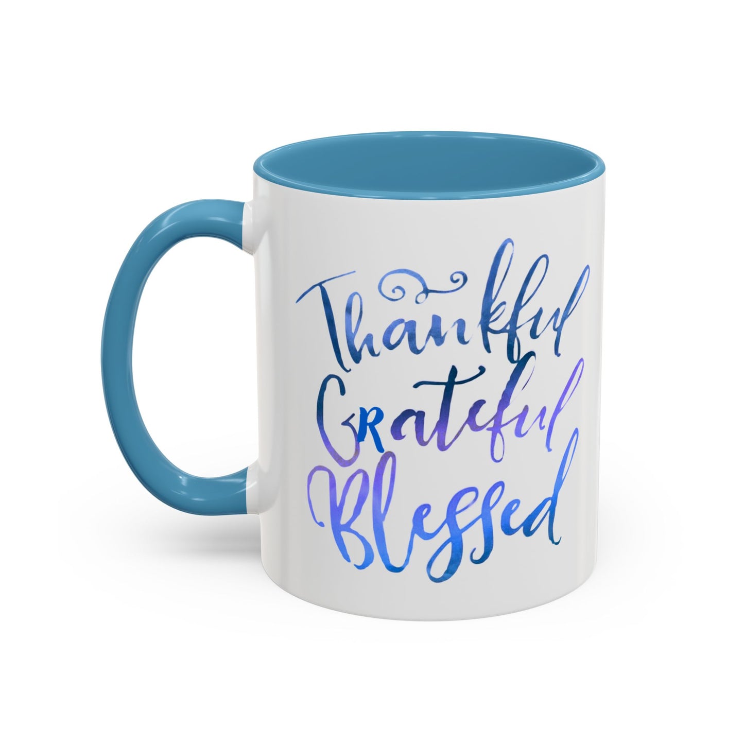 Thankful Grateful Blessed Accent Coffee Mug — Inspirational Ceramic Cup (11/15oz)