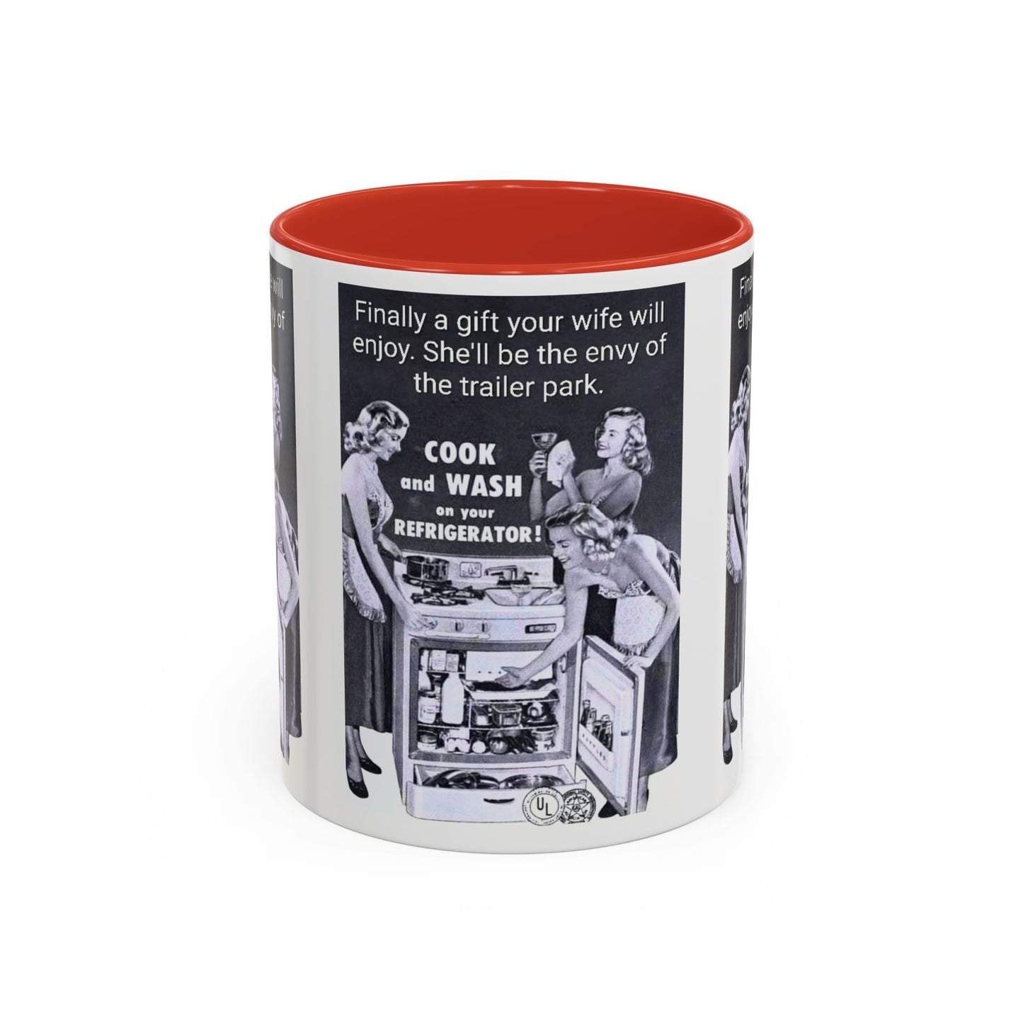 Accent Coffee Mug — “Envy of the Trailer Park” Vintage Washer & Stove Novelty Mug