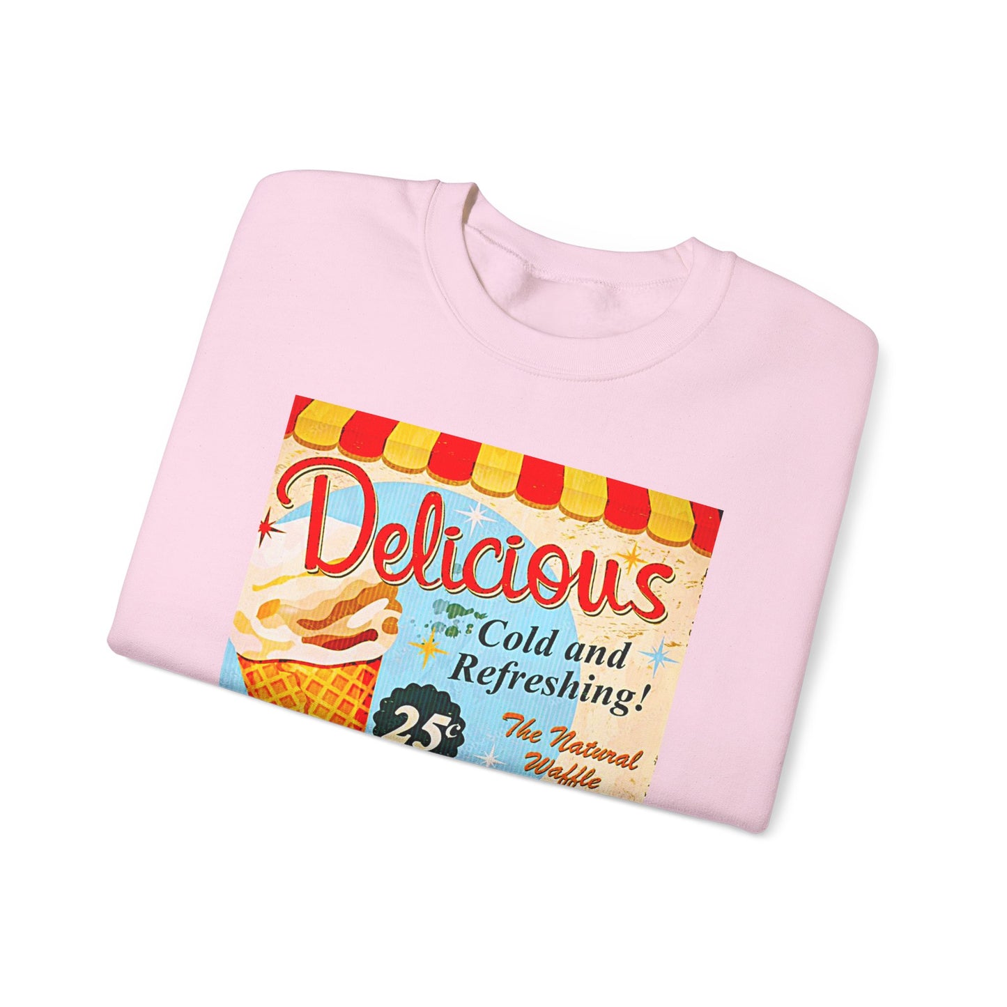 Ice Cream Vintage Sign Crewneck Sweatshirt — "Delicious Ice Cream 25" Retro Graphic