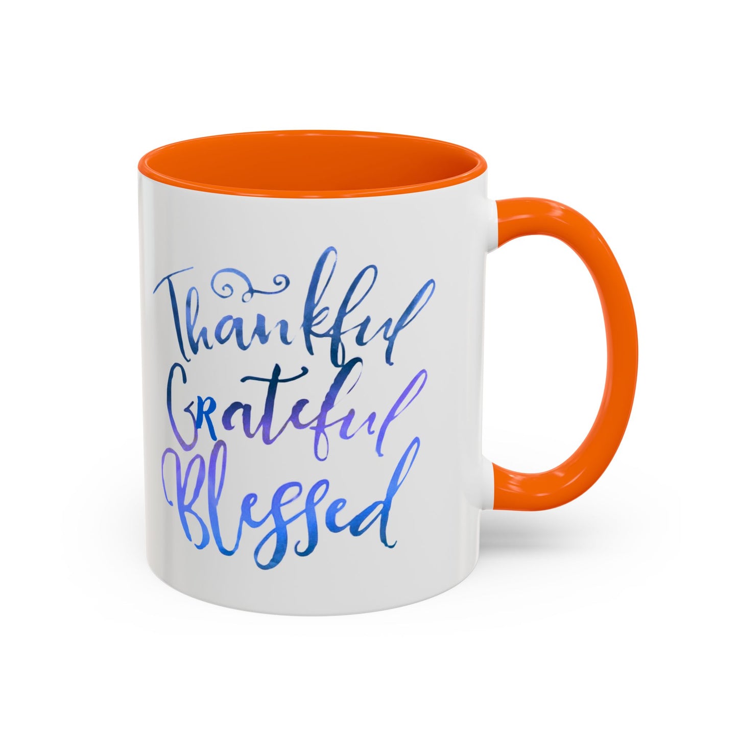 Thankful Grateful Blessed Accent Coffee Mug — Inspirational Ceramic Cup (11/15oz)