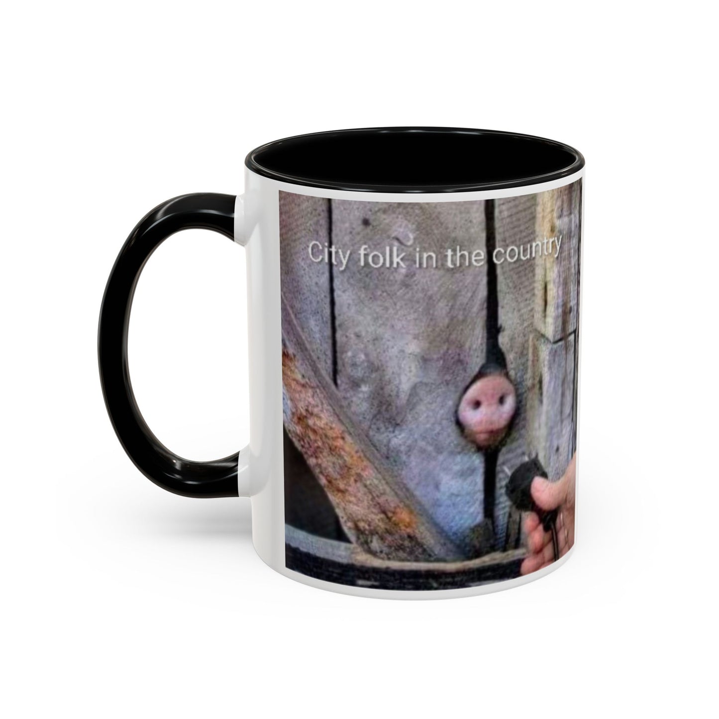 Accent Coffee Mug — “City folk in the country” Rustic Wooden Door Art Mug