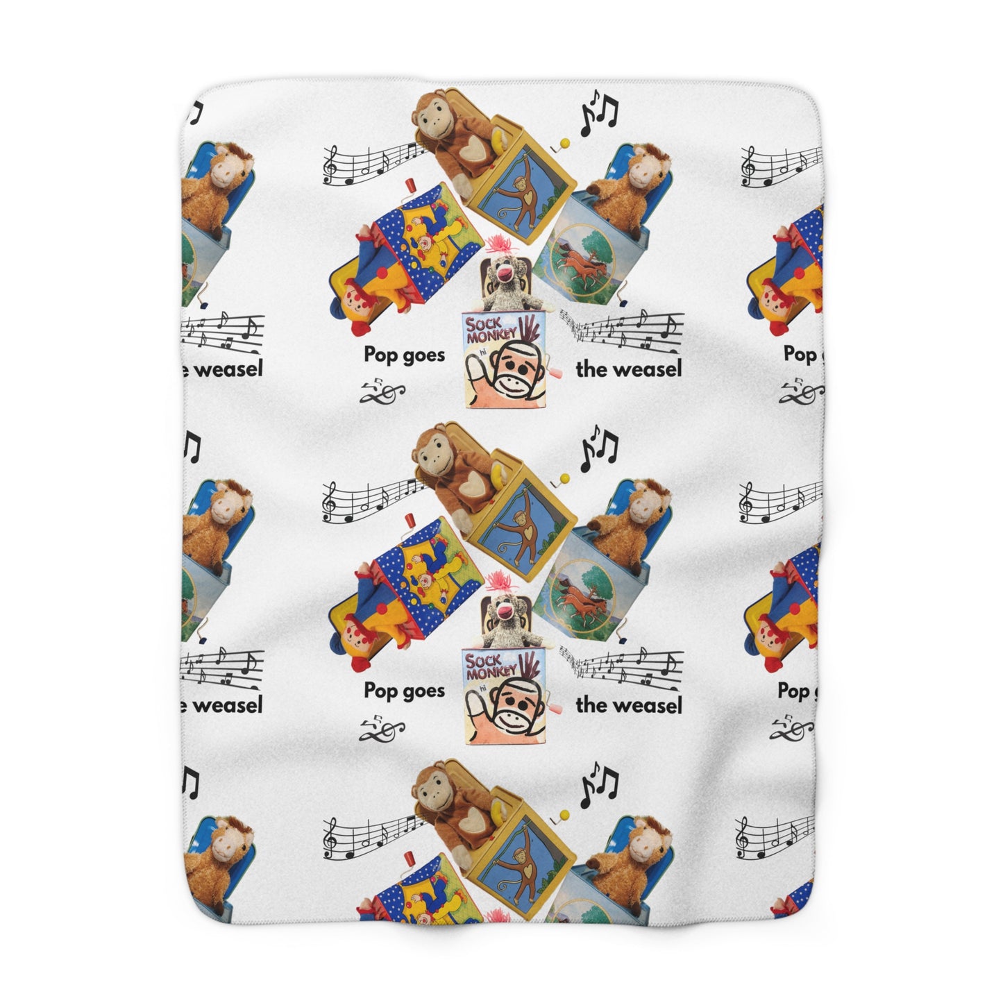 Sherpa Blanket with Playful Pop Goes the Weasel Toy Print — Cozy Kids Nursery Throw