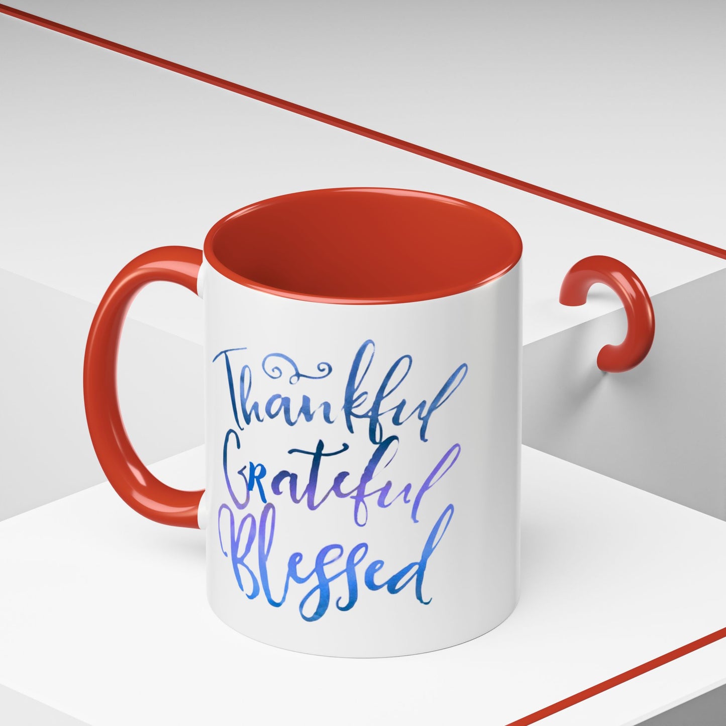 Thankful Grateful Blessed Accent Coffee Mug — Inspirational Ceramic Cup (11/15oz)
