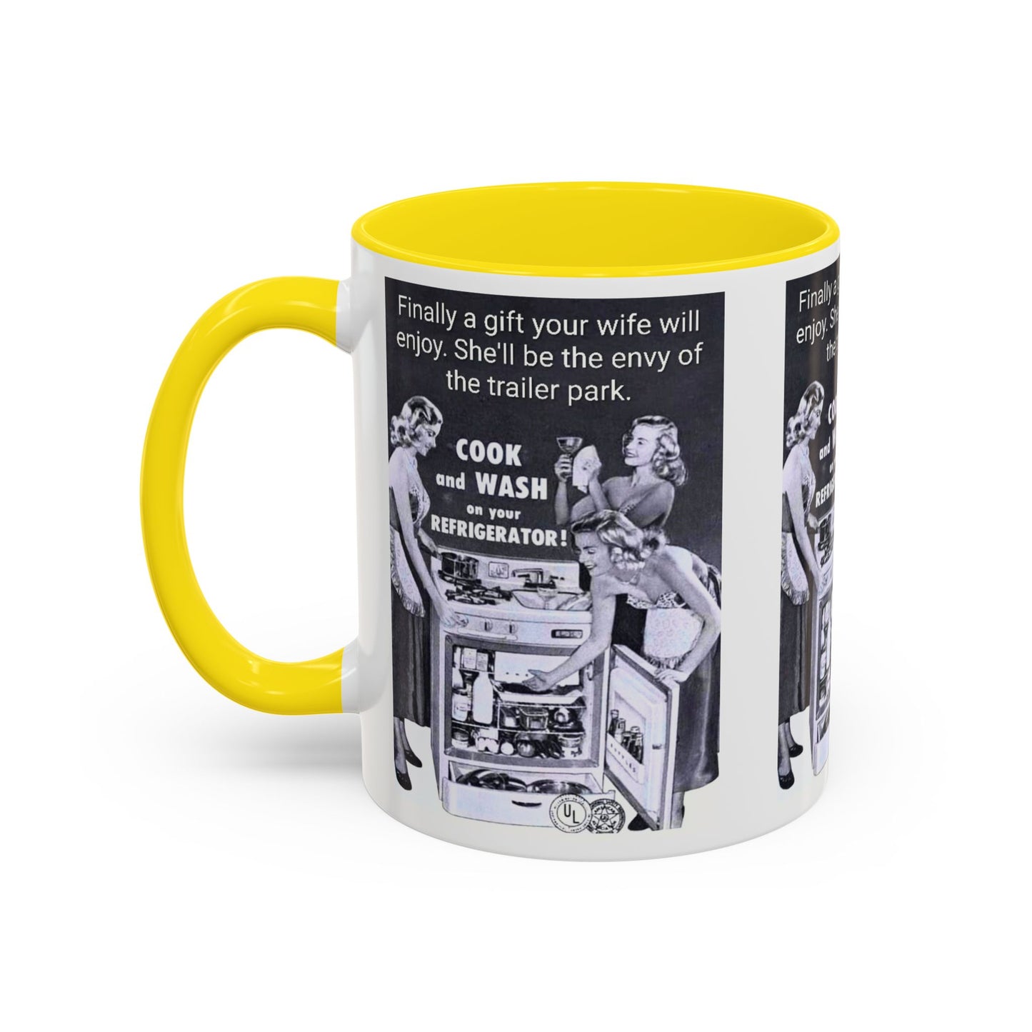 Accent Coffee Mug — “Envy of the Trailer Park” Vintage Washer & Stove Novelty Mug