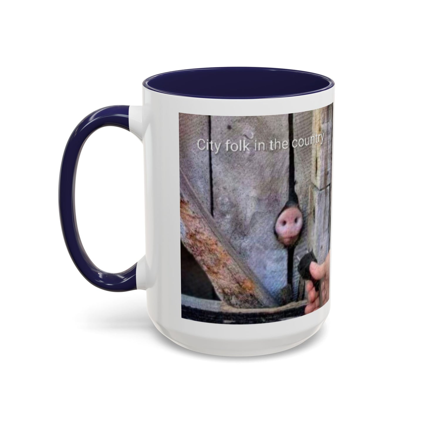 Accent Coffee Mug — “City folk in the country” Rustic Wooden Door Art Mug