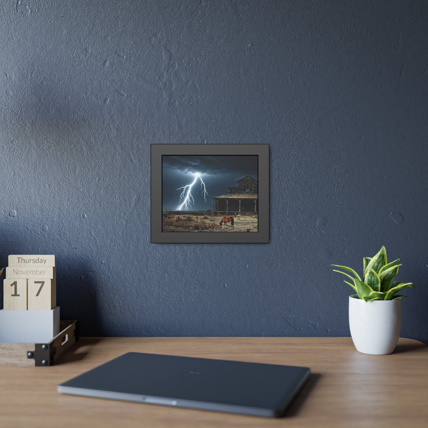 Framed Poster  Lone Horse & Abandoned House Lightning Plains