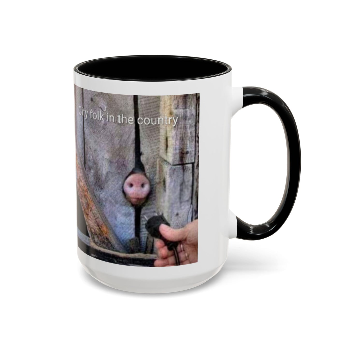 Accent Coffee Mug — “City folk in the country” Rustic Wooden Door Art Mug