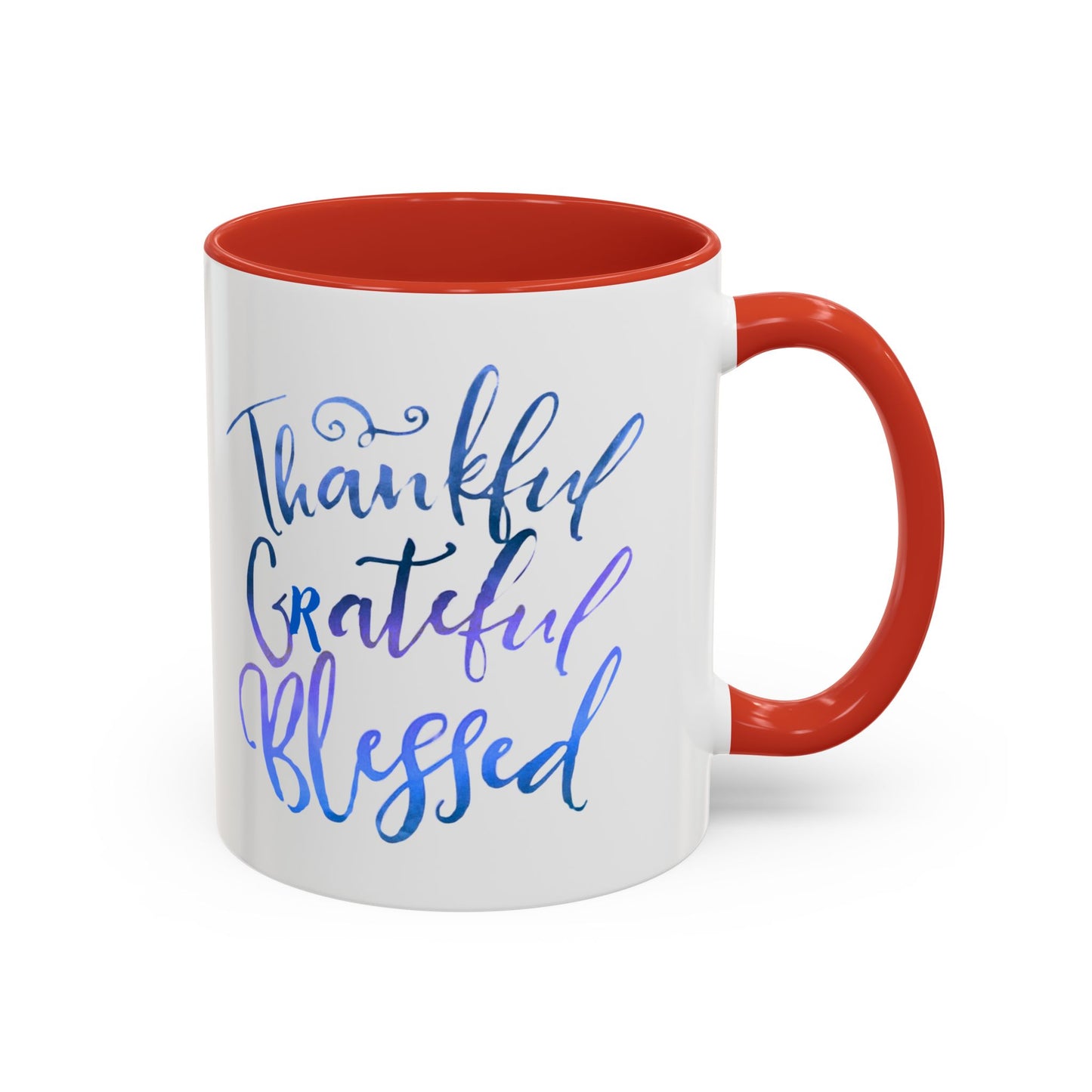 Thankful Grateful Blessed Accent Coffee Mug — Inspirational Ceramic Cup (11/15oz)
