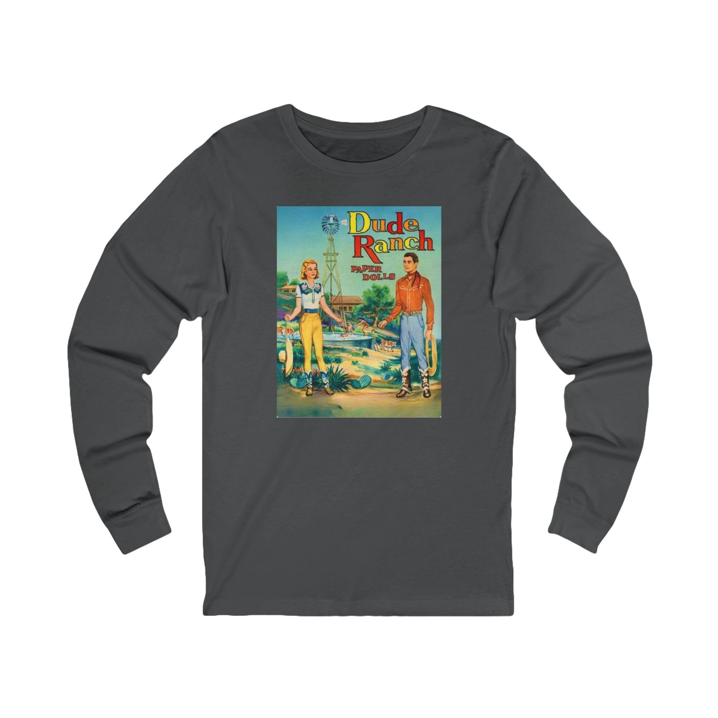 Dude Ranch Paper Doll Cut Out Vintage Western Long Sleeve Tee — Retro Cowboy Paper Doll Design