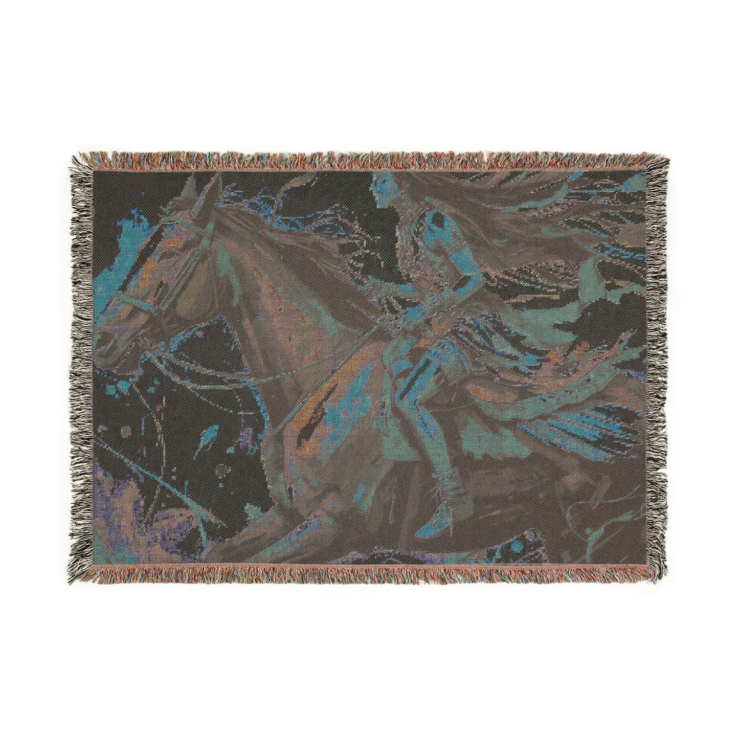 Native Indian Rider Abstract Woven Throw Blanket