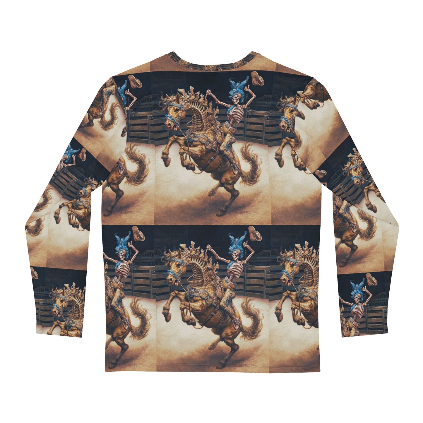 Skeleton Ro deo Bucking Horse and Cowboy Long Sleeve Shirt