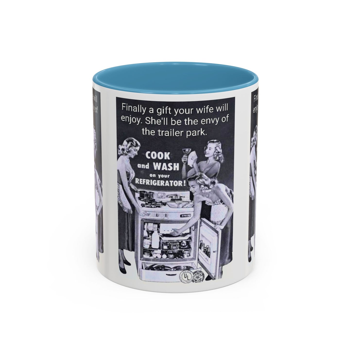 Accent Coffee Mug — “Envy of the Trailer Park” Vintage Washer & Stove Novelty Mug