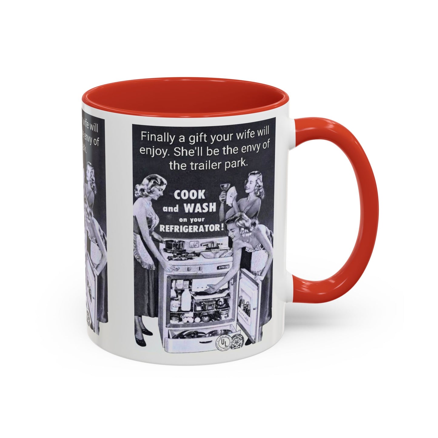Accent Coffee Mug — “Envy of the Trailer Park” Vintage Washer & Stove Novelty Mug