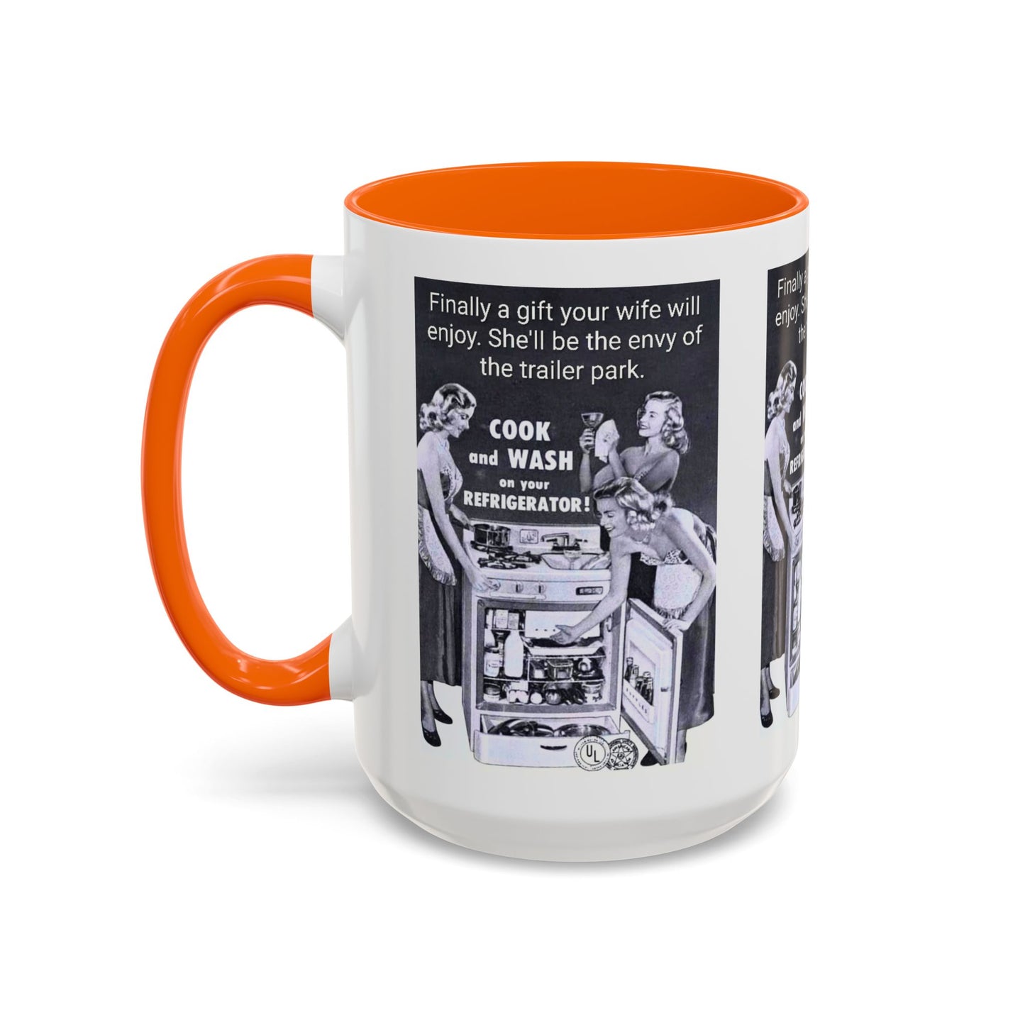 Accent Coffee Mug — “Envy of the Trailer Park” Vintage Washer & Stove Novelty Mug