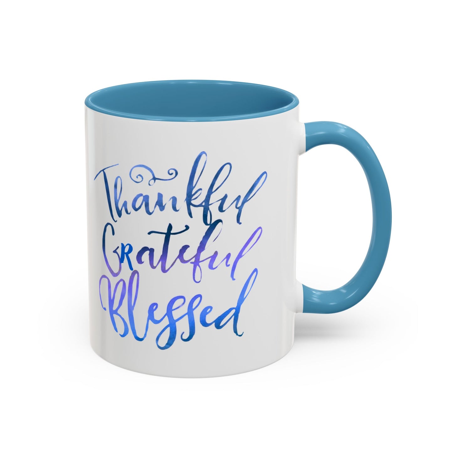 Thankful Grateful Blessed Accent Coffee Mug — Inspirational Ceramic Cup (11/15oz)