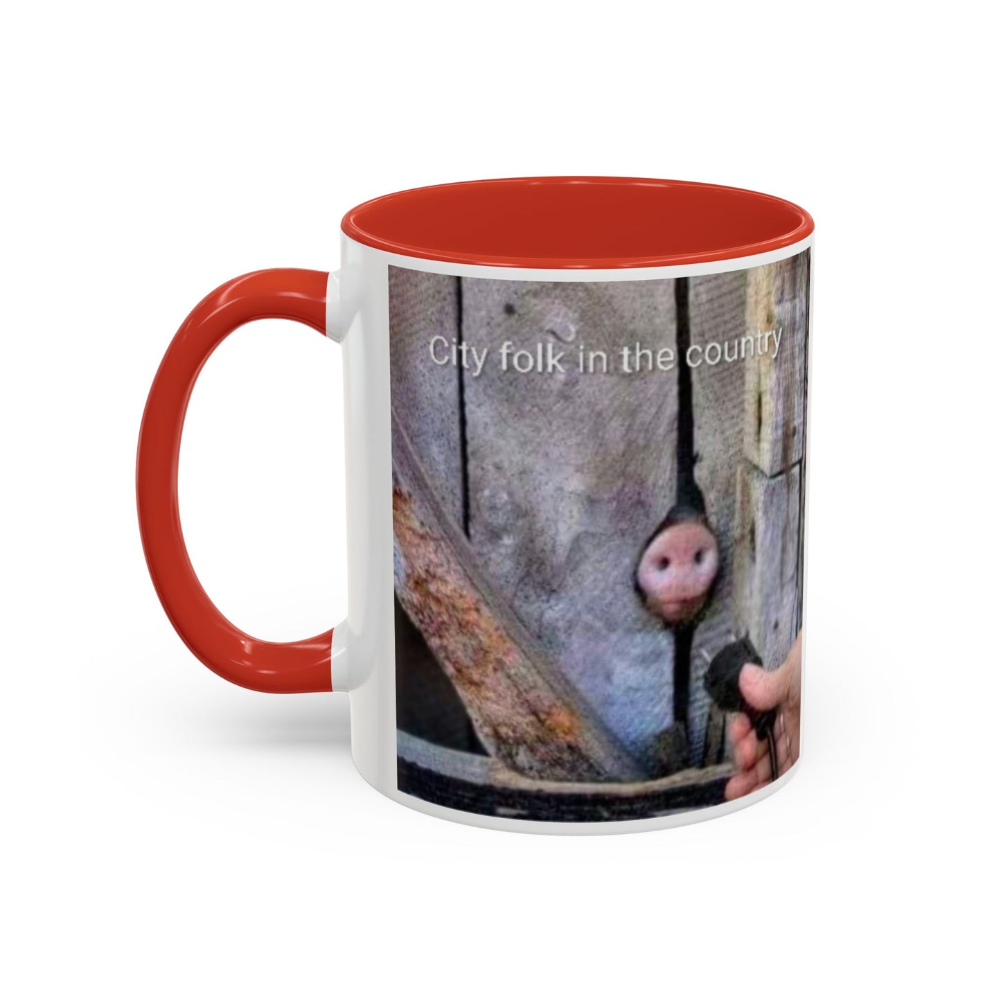 Accent Coffee Mug — “City folk in the country” Rustic Wooden Door Art Mug