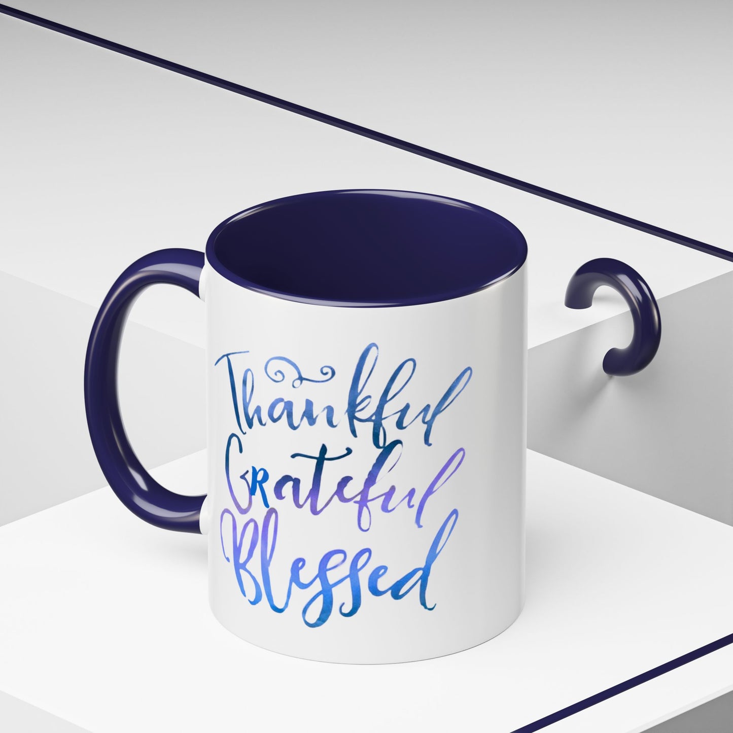 Thankful Grateful Blessed Accent Coffee Mug — Inspirational Ceramic Cup (11/15oz)