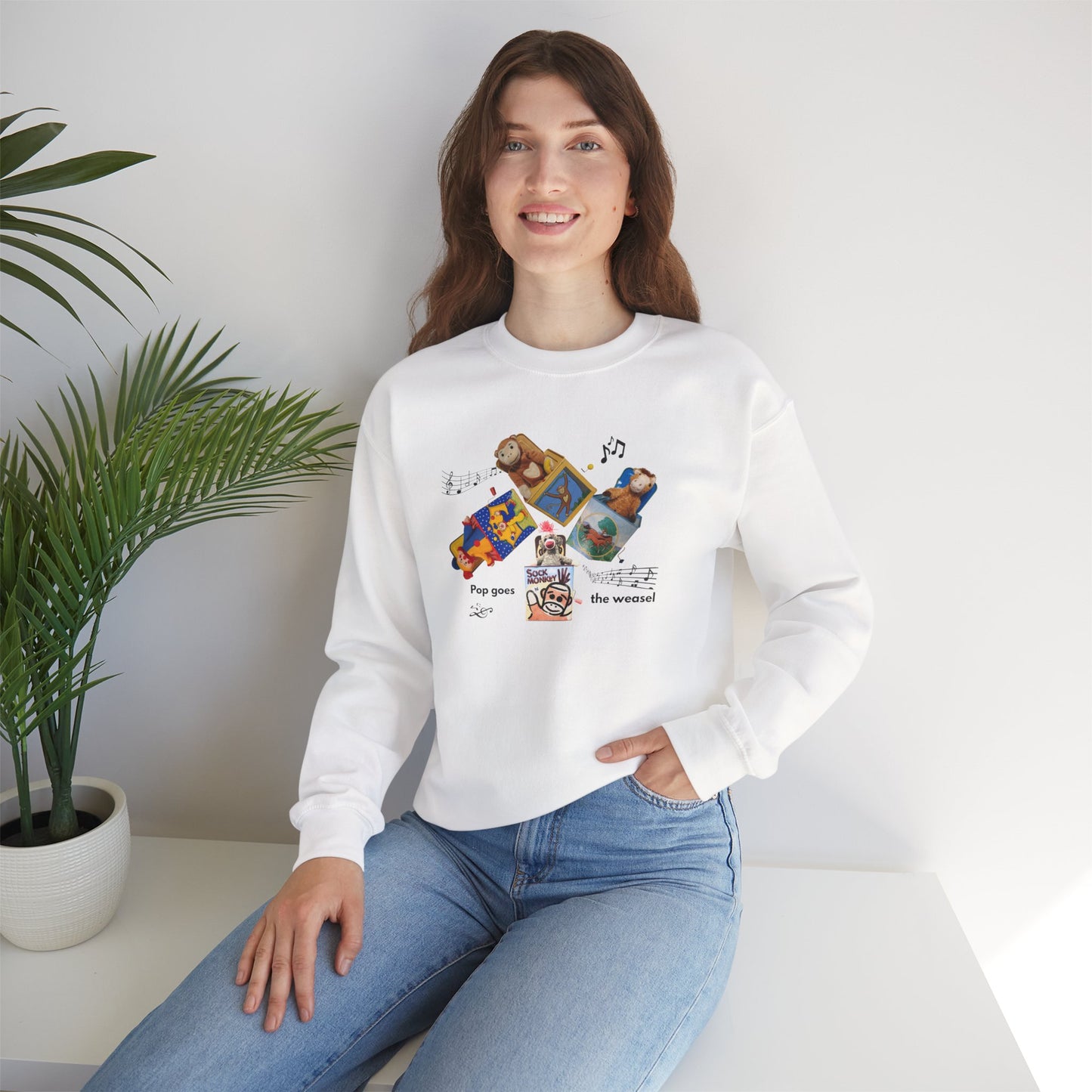 Women's Crewneck Sweatshirt — 'Pop Goes the Weasel' Vintage Retro Design