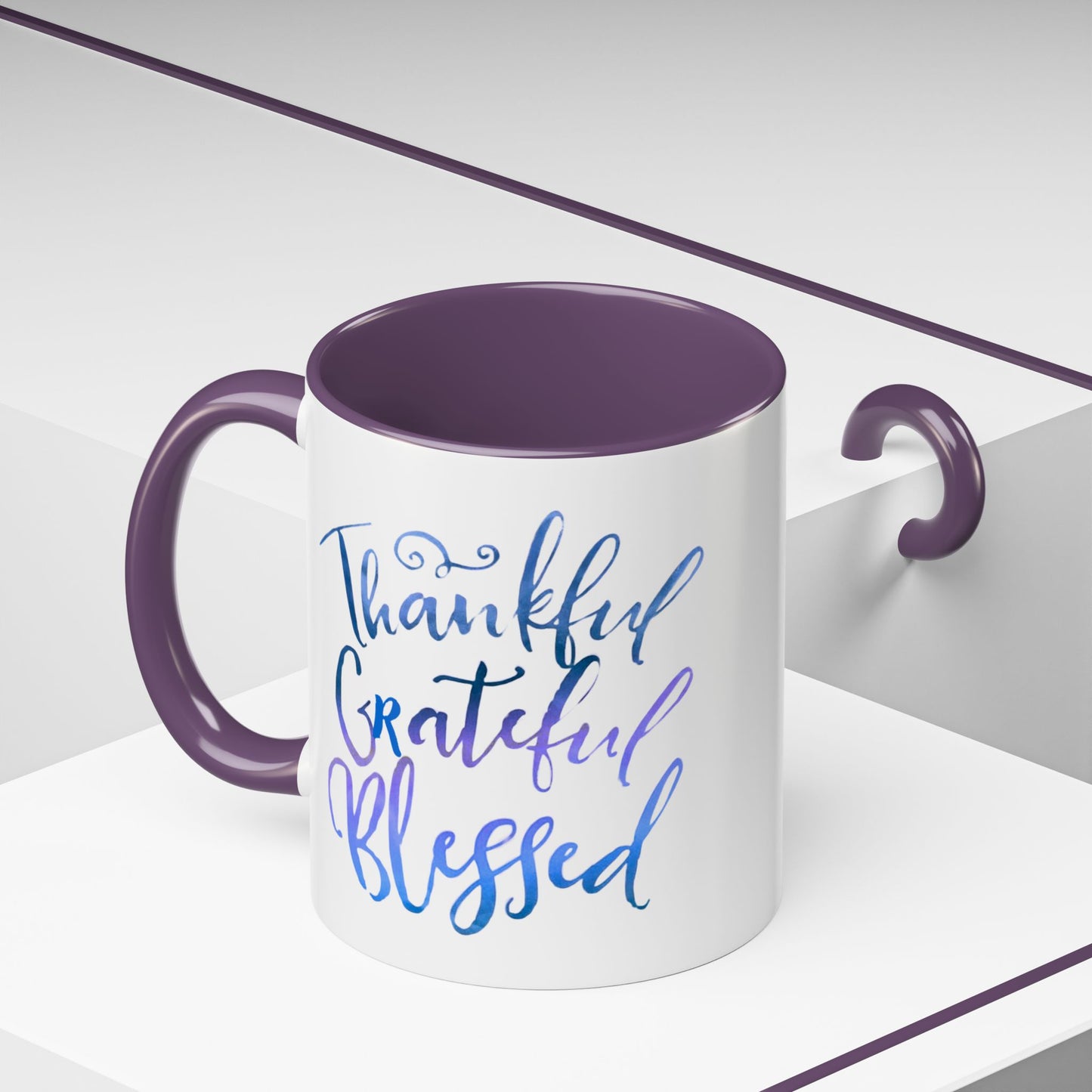 Thankful Grateful Blessed Accent Coffee Mug — Inspirational Ceramic Cup (11/15oz)