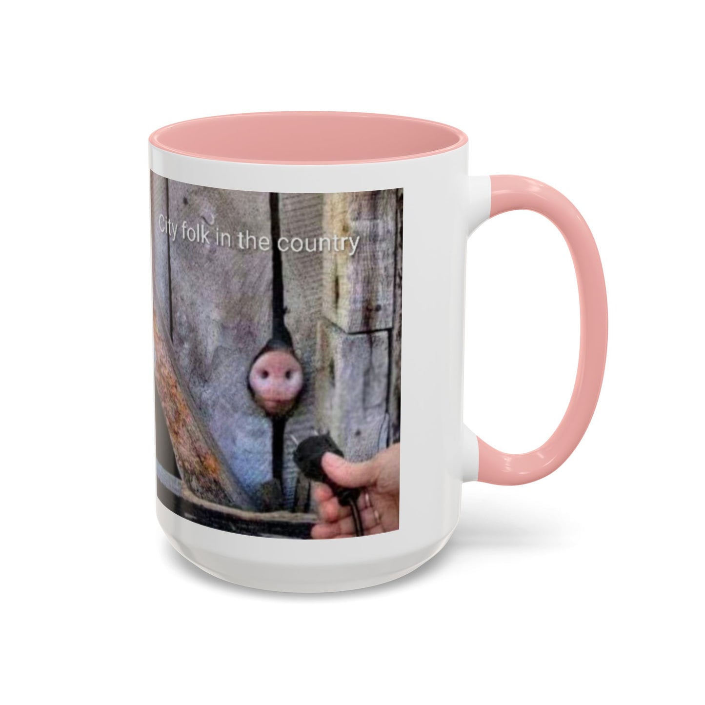 Accent Coffee Mug — “City folk in the country” Rustic Wooden Door Art Mug