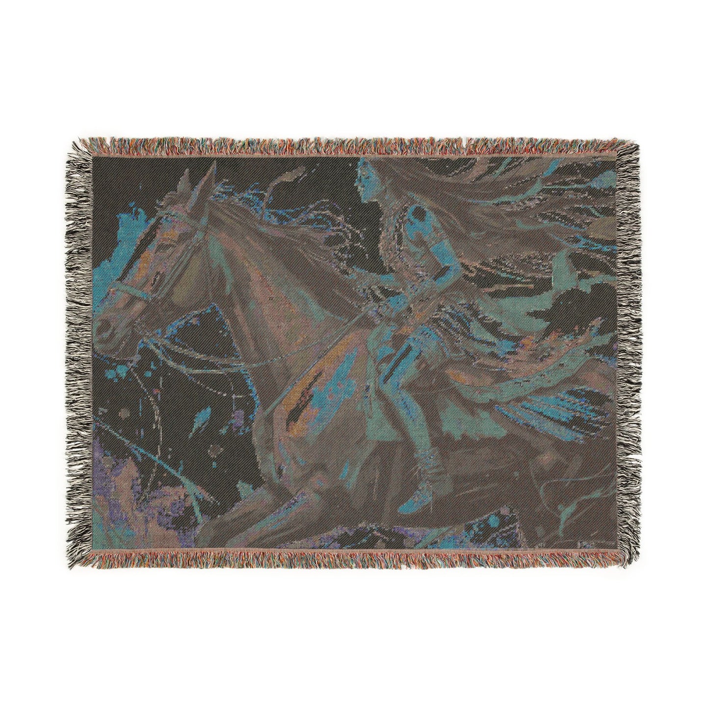 Native Indian Rider Abstract Woven Throw Blanket