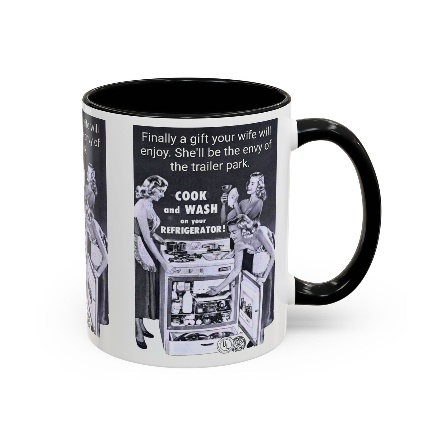 Accent Coffee Mug — “Envy of the Trailer Park” Vintage Washer & Stove Novelty Mug