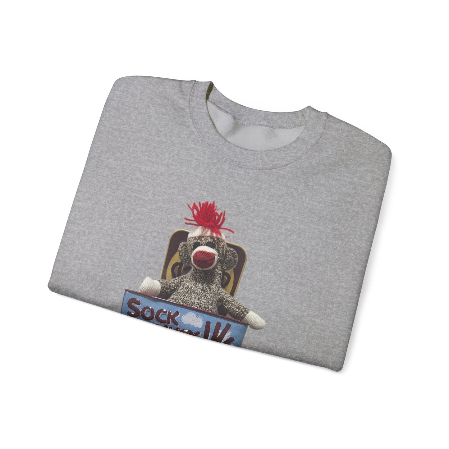 Vintage Sock Monkey Sweatshirt — Retro "Pop Goes the Weasel" Plush Design