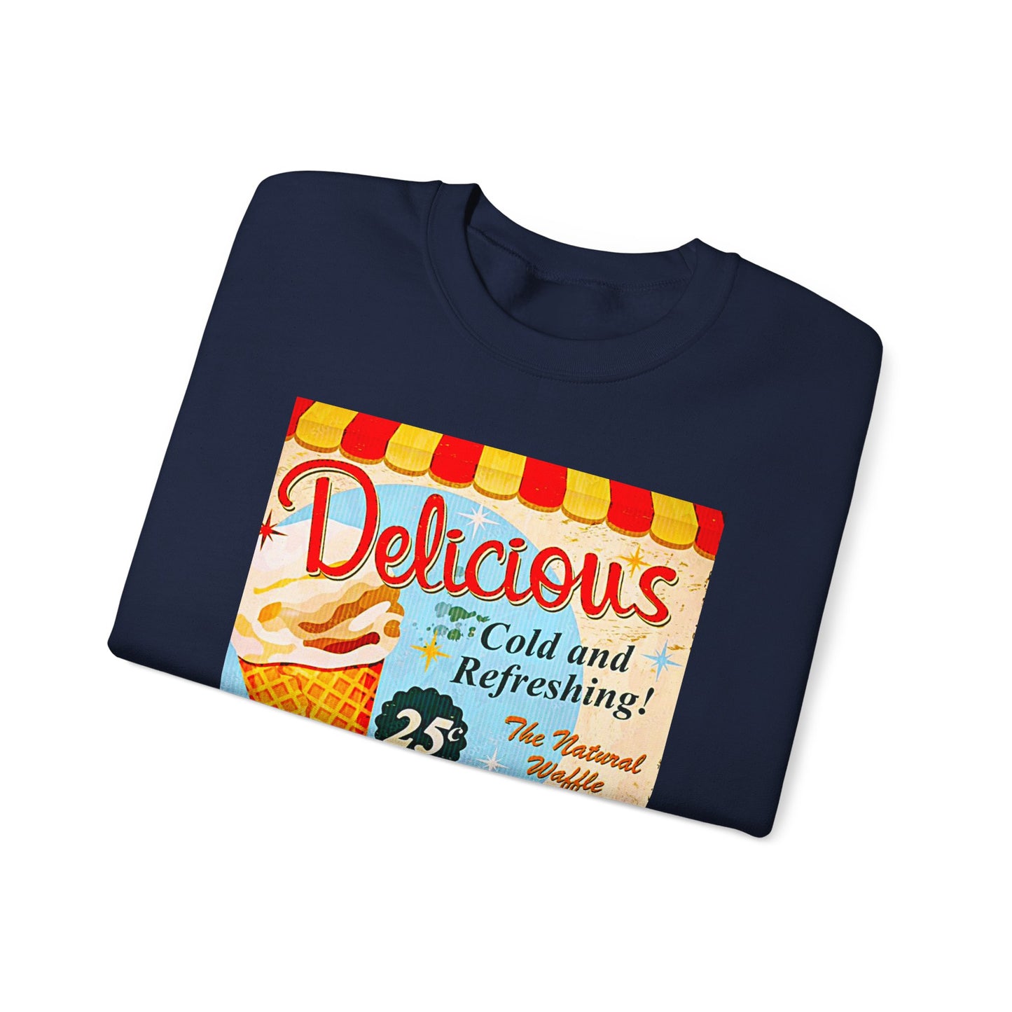 Ice Cream Vintage Sign Crewneck Sweatshirt — "Delicious Ice Cream 25" Retro Graphic