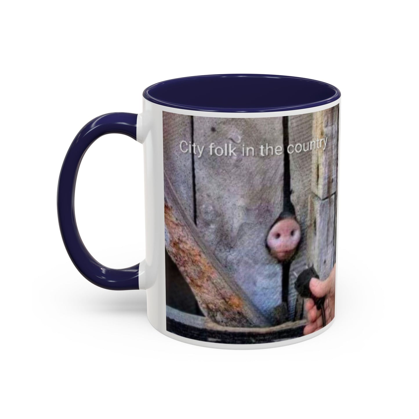 Accent Coffee Mug — “City folk in the country” Rustic Wooden Door Art Mug