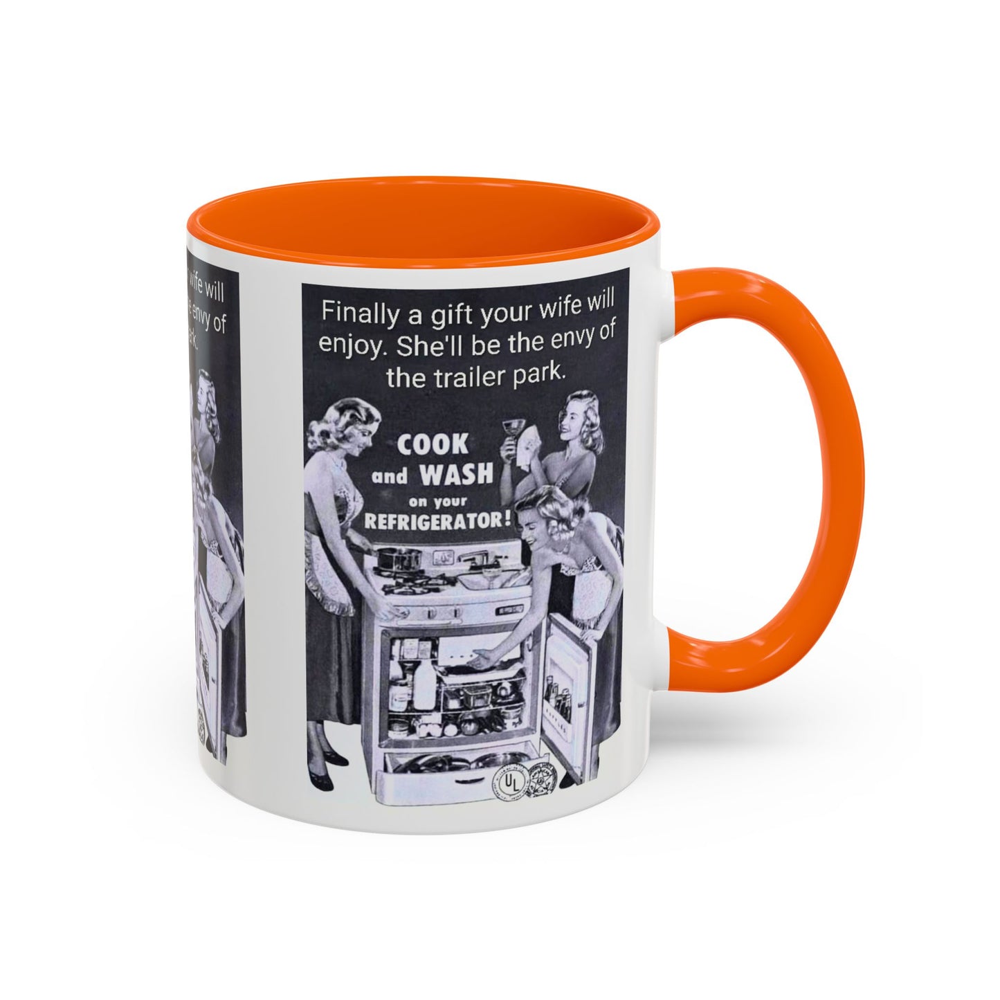 Accent Coffee Mug — “Envy of the Trailer Park” Vintage Washer & Stove Novelty Mug