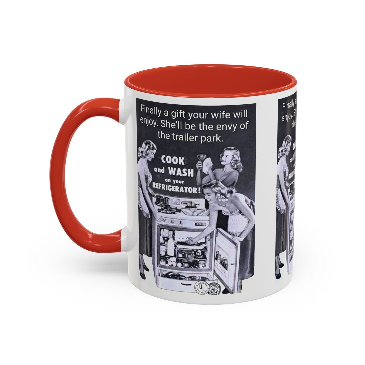 Accent Coffee Mug — “Envy of the Trailer Park” Vintage Washer & Stove Novelty Mug