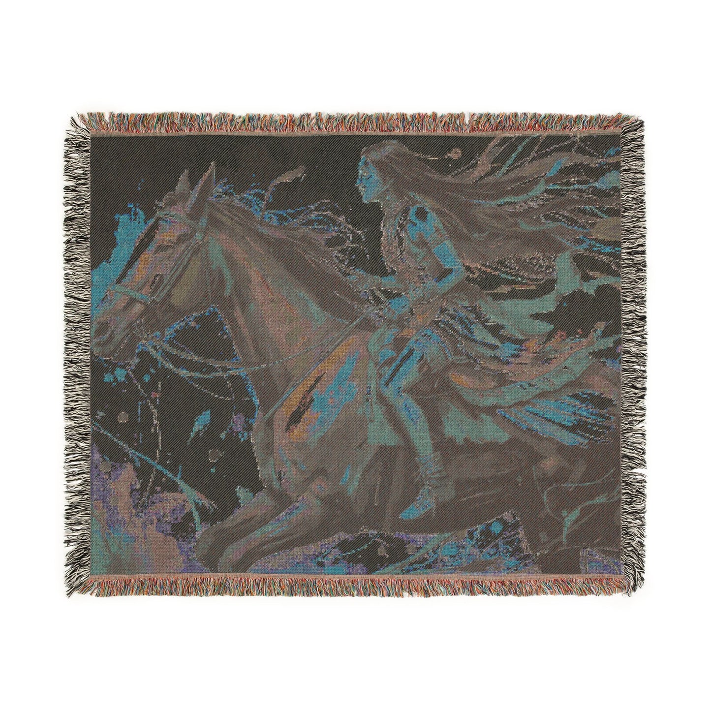 Native Indian Rider Abstract Woven Throw Blanket