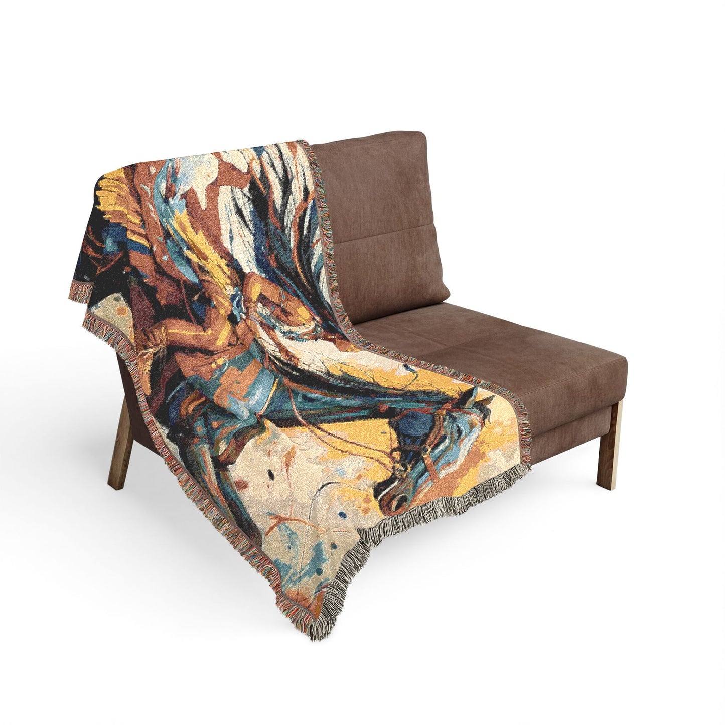 Native Indian Rider Abstract Woven Throw Blanket